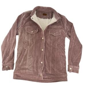 POL Dusty Pink Fleece Lined Rugged Raw Hem Corduroy Jacket Shacket Size M NWOT